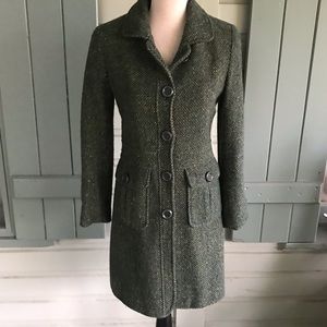 Frenchi Green Tweed Trench Coat Jacket S
